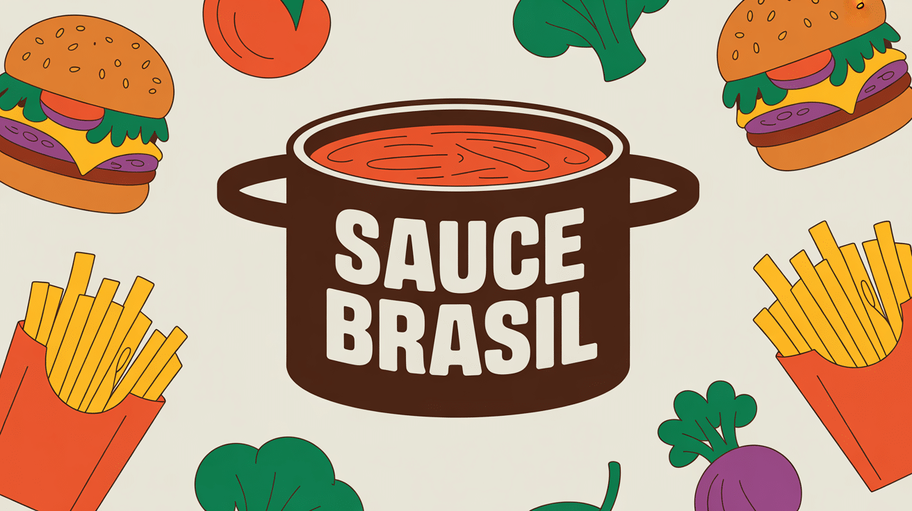 Pot de sauce brasil entouré de burgers et légumes