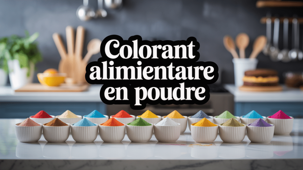 Vue d'ensemble bols colorant alimentaire en poudre cuisine moderne