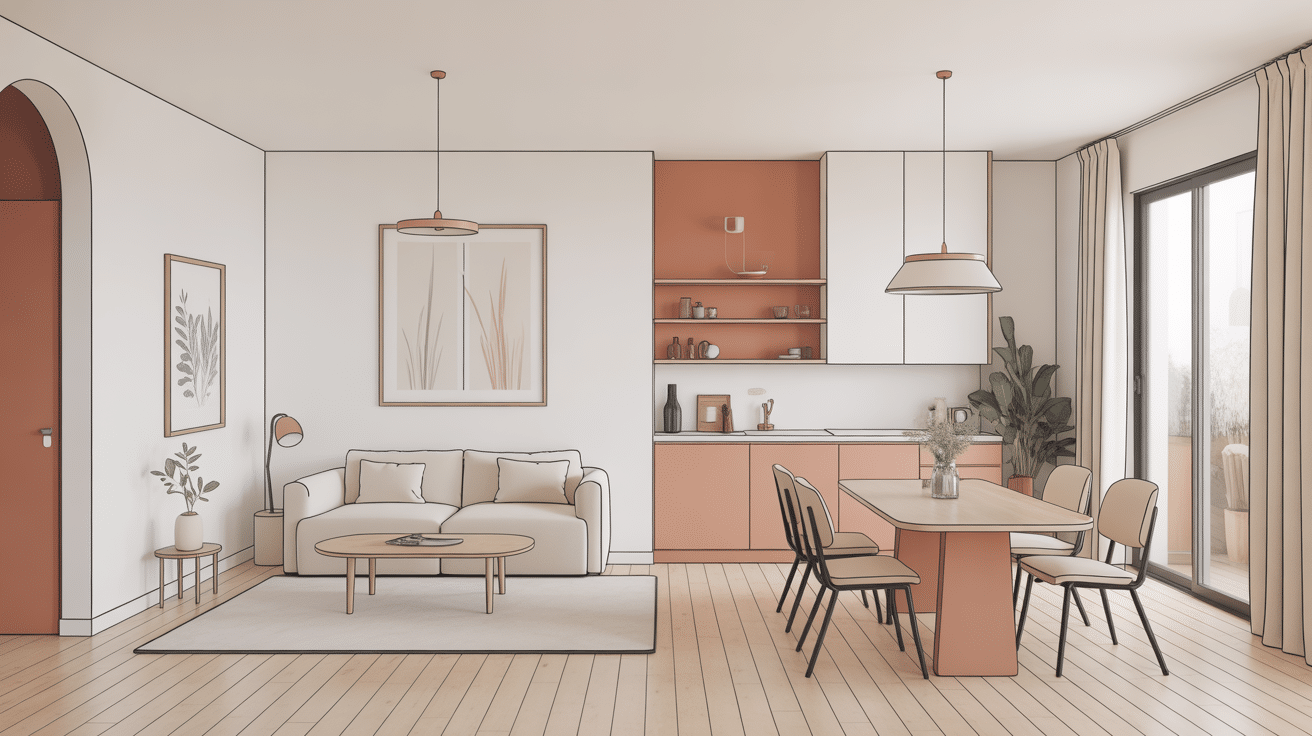 amenagement salon salle à manger 20m2 visuel zones et circulation