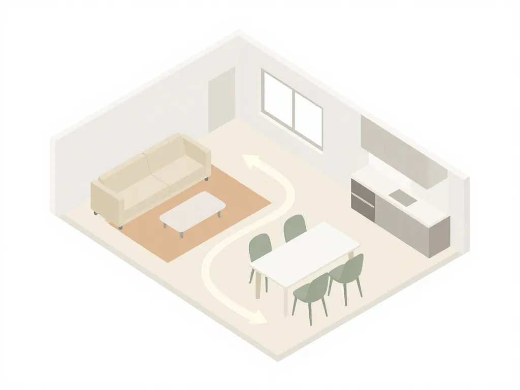 amenagement salon salle à manger 20m2 plan de circulation