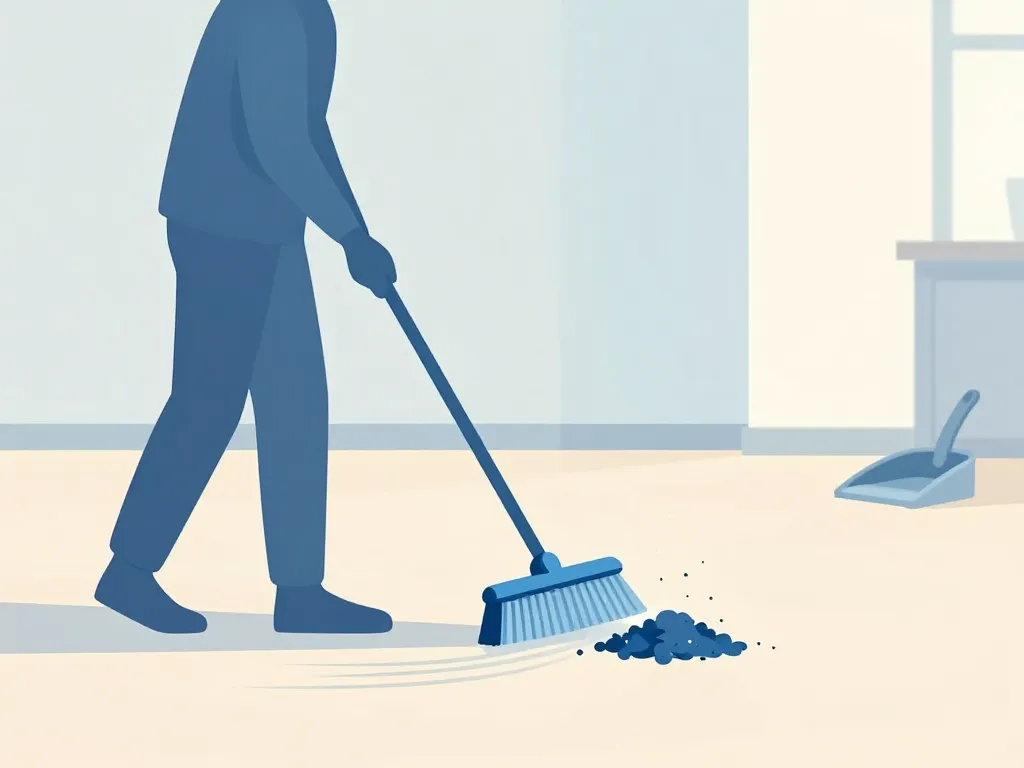 balai en silicone à 45 degrés, mouvements de retour et tas de débris