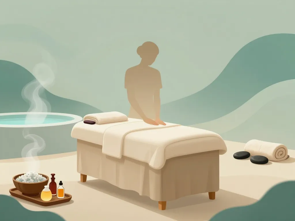 Scène de soins body body spa avec massage, gommage, pierres chaudes