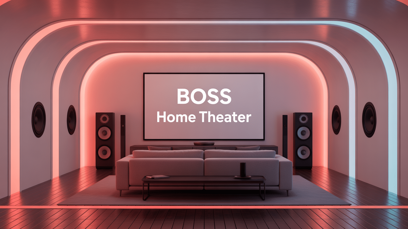 Vue salon avec système boss home theater et effet surround
