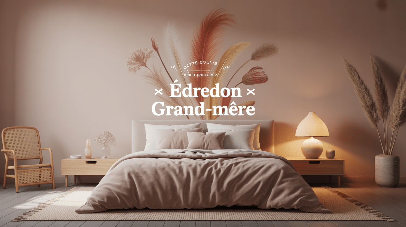 Illustration édredon grand-mère dans chambre moderne