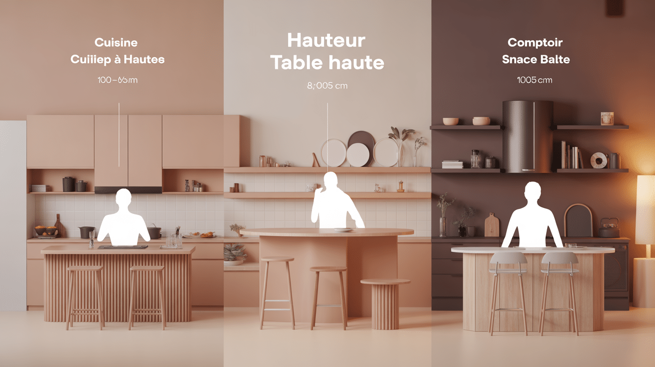 Illustration hauteur table haute cuisine snack bar