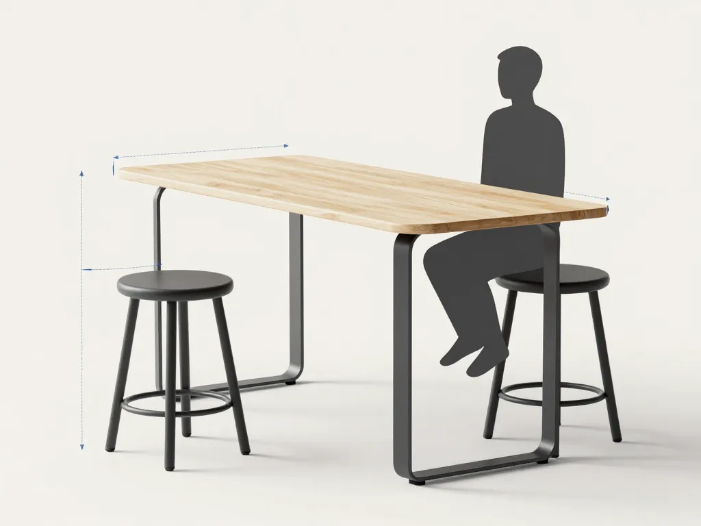 Schema ergonomie hauteur table haute et tabouret