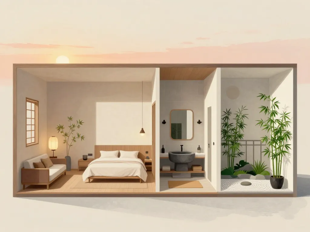 maison asie coupe maison salon chambre bain balcon