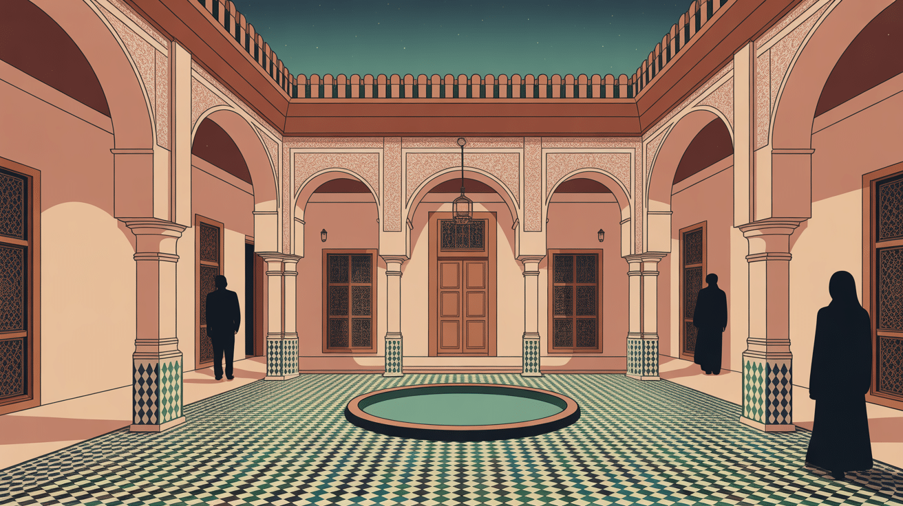 Illustration du patio d’une maison marocaine traditionnelle