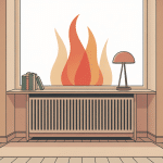 Illustration meuble sur radiateur sous fenêtre avec flux de chaleur