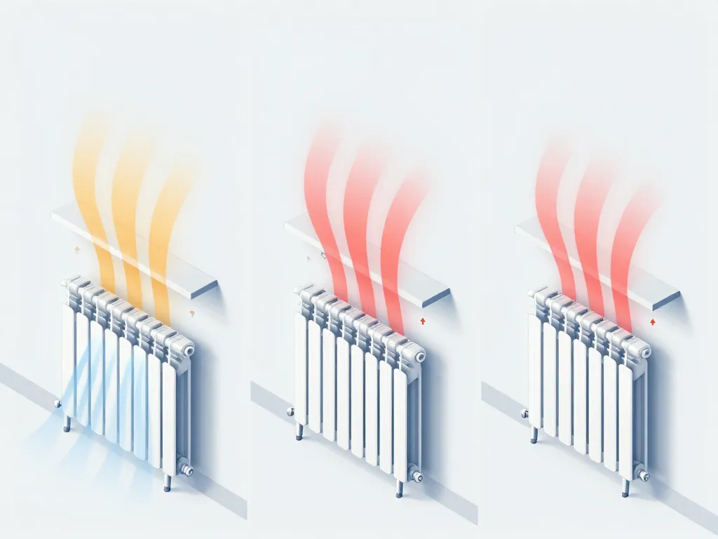 Schéma meuble sur radiateur avec dégagement et flux d’air
