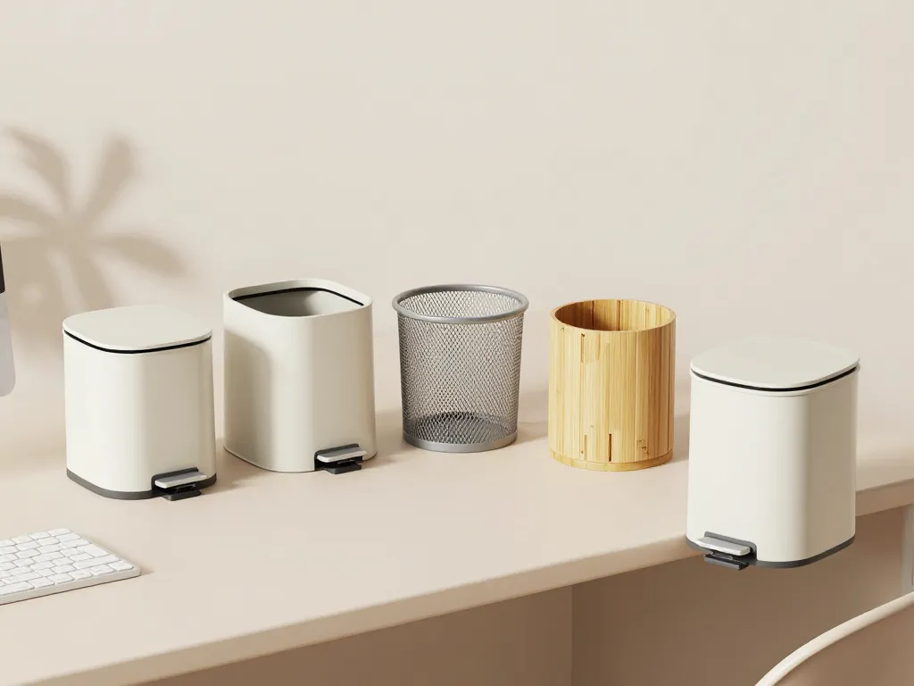 mini poubelle de bureau, lineup des types à pédale, basculant, ouverte, suspendue