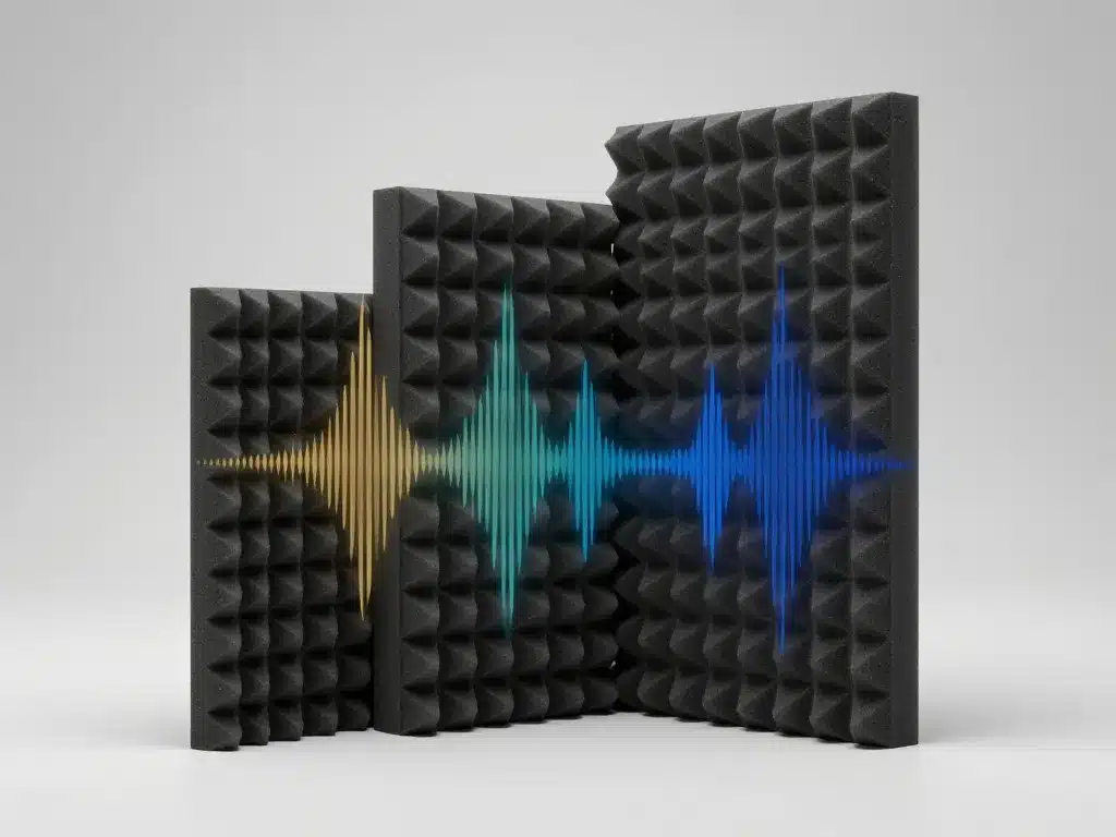 Comparatif visuel mousse acoustique studio fine moyenne épaisse
