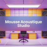 Illustration 3D mousse acoustique studio avec panneaux et bass traps