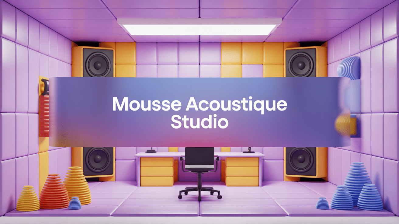 Illustration 3D mousse acoustique studio avec panneaux et bass traps