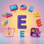 Illustration objet en e pour petit bac, pendu et mots croisés