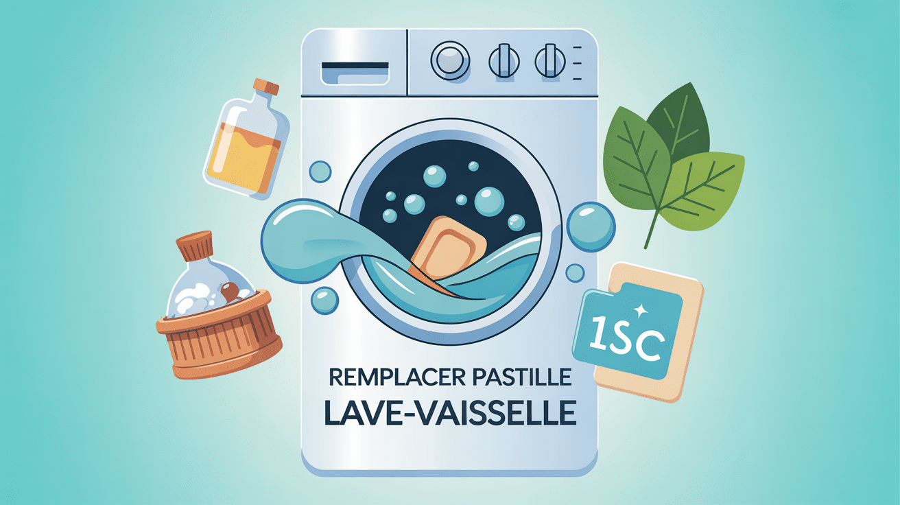 Illustration 3D remplacer pastille lave vaisselle, alternatives et sécurité