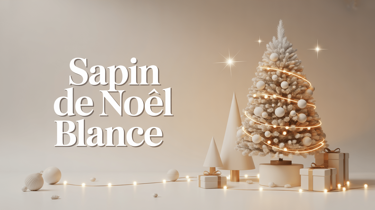sapin de noel blanc chic moderne décor blanc et or