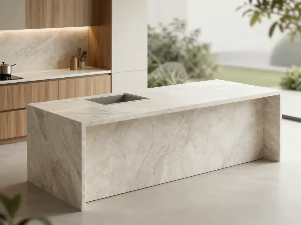 Silestone ou Dekton îlots intérieur extérieur grandes dalles