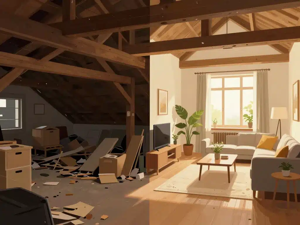 transformation aménagement combles avant / après grenier en pièce lumineuse