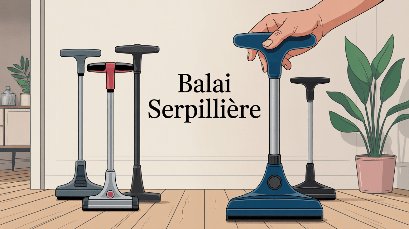 balai serpillière illustration moderne plusieurs modèles sur sol propre