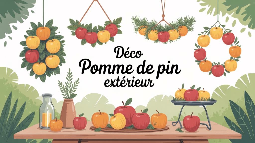 Déco pomme de pin pour l'extérieur sous forme de guirlandes, suspensions, centres de table