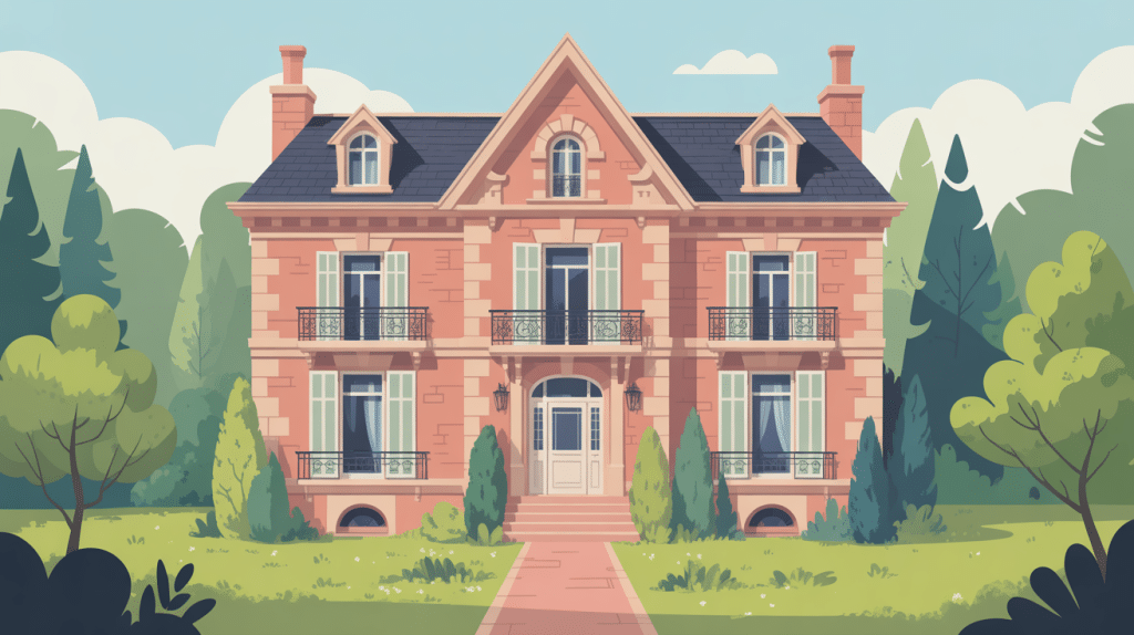 Illustration façade maison en meulière style élégant