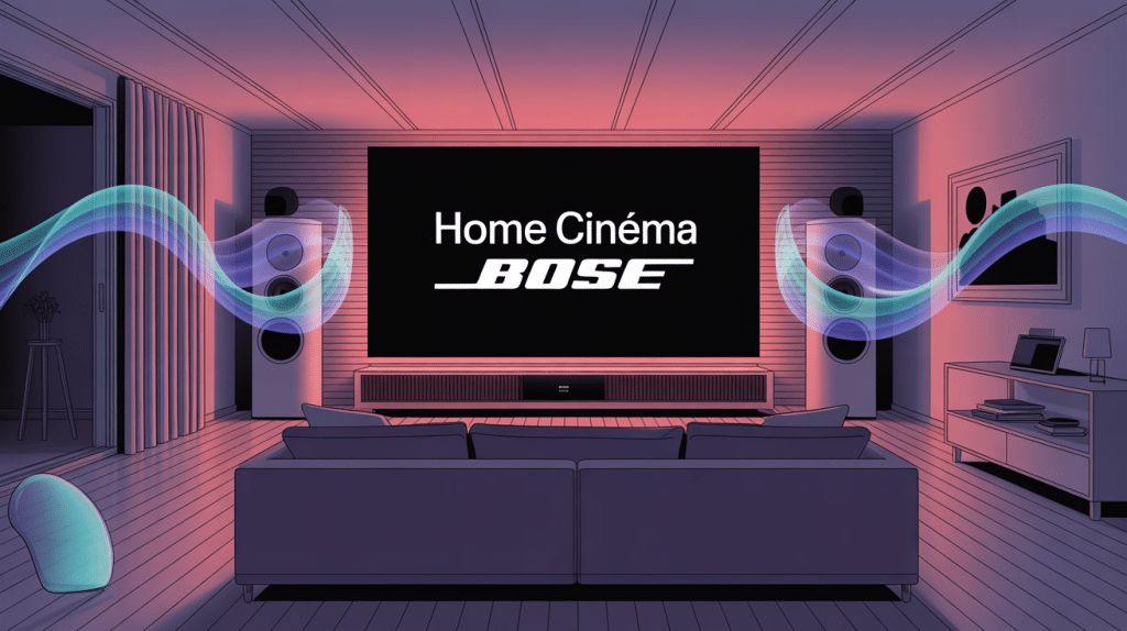 Illustration home cinéma bose dans salon moderne design