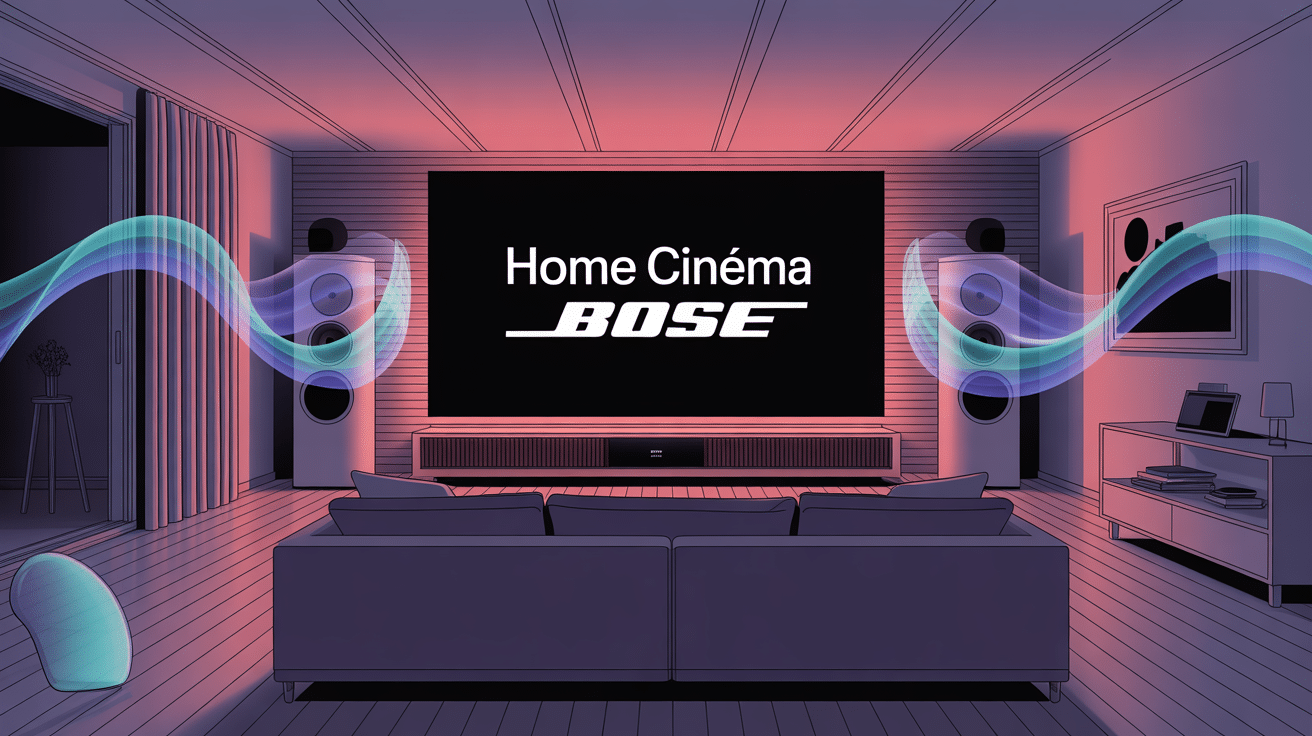 Illustration home cinéma bose dans salon moderne design