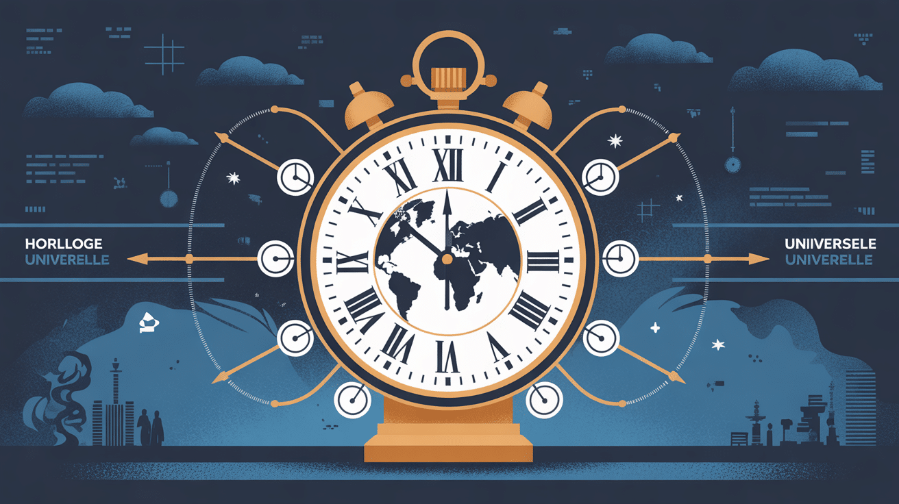 Illustration horloge universelle centrale fuseaux horaires
