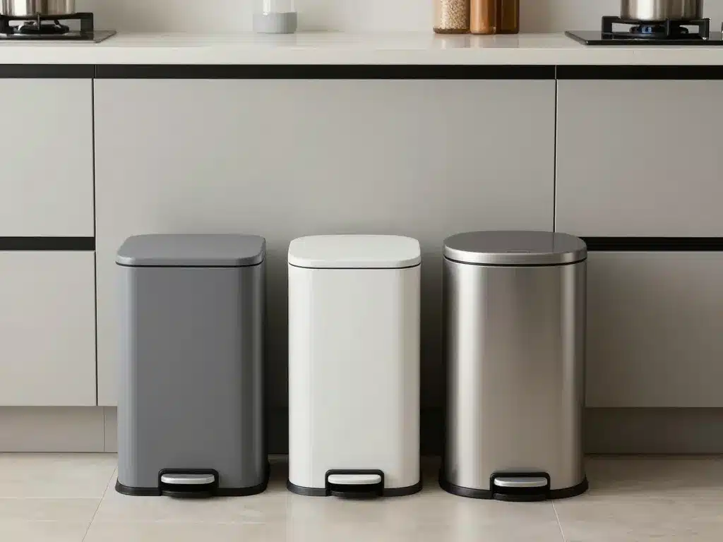 Différents modèles de poubelle design cuisine dans une cuisine moderne