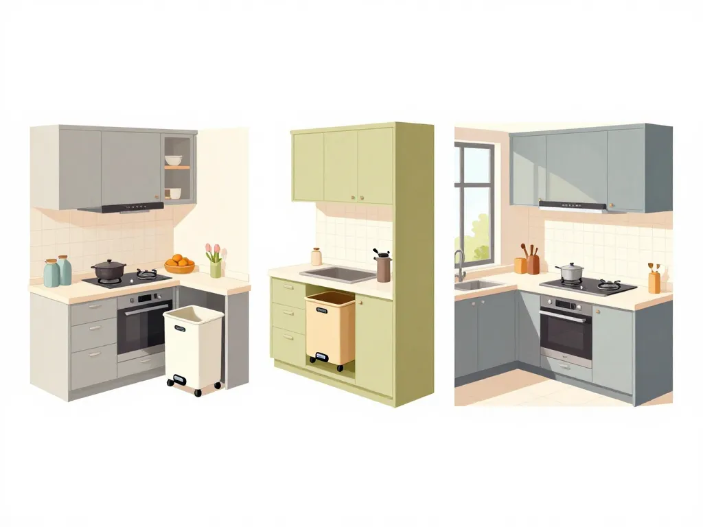 Schéma types de poubelle design cuisine adaptée à chaque cuisine