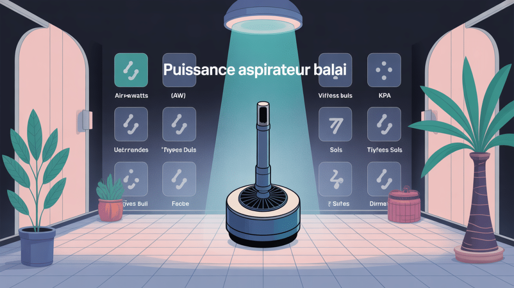 illustration choix puissance aspirateur balai avec AW kPa sols
