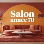 salon année 70 rétro chaleureux avec canapé velours et déco vintage