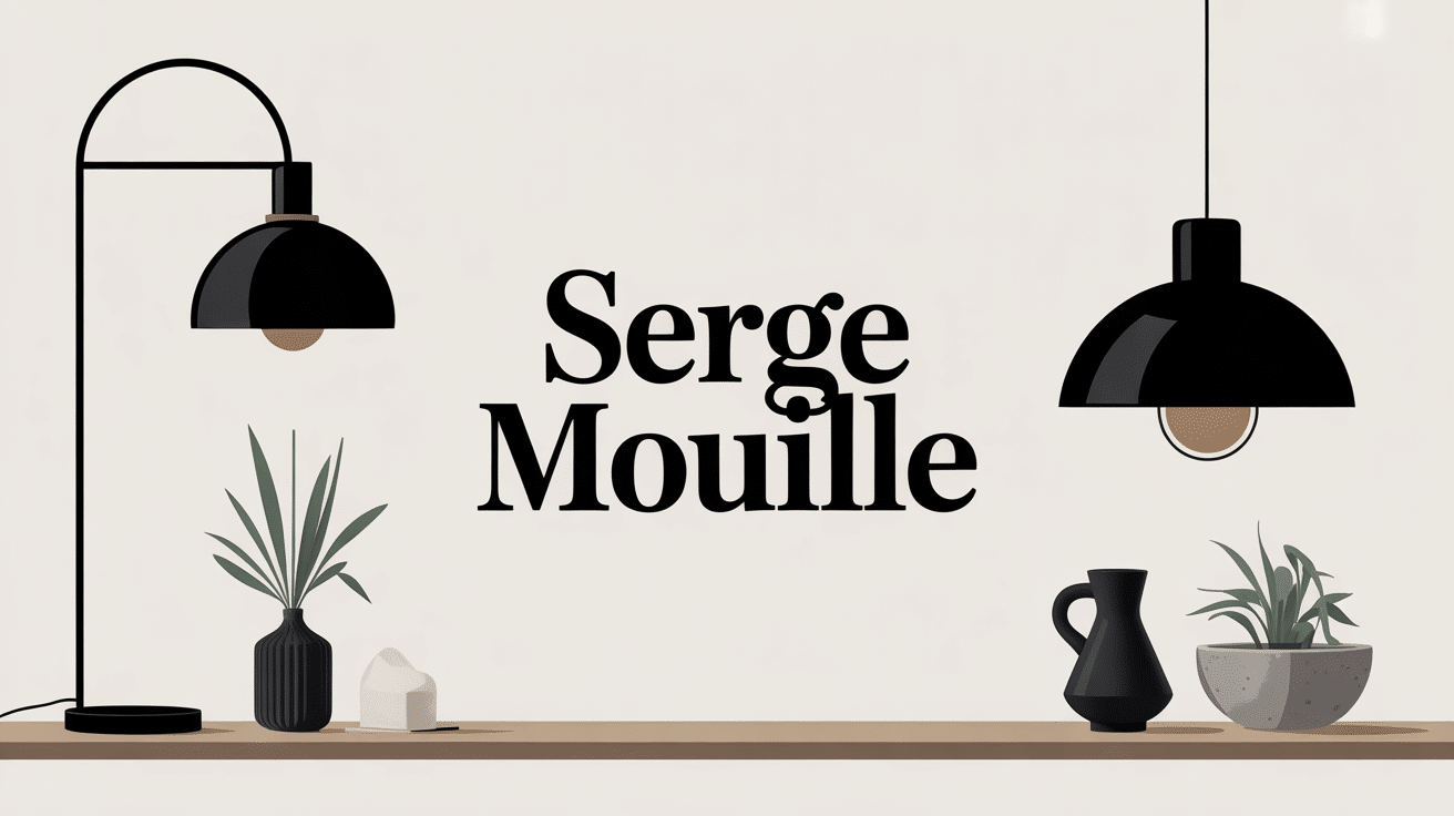 Illustration design Serge Mouille lampes noires bras fins