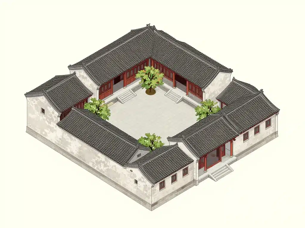 diagramme siheyuan plan feng shui cour centrale