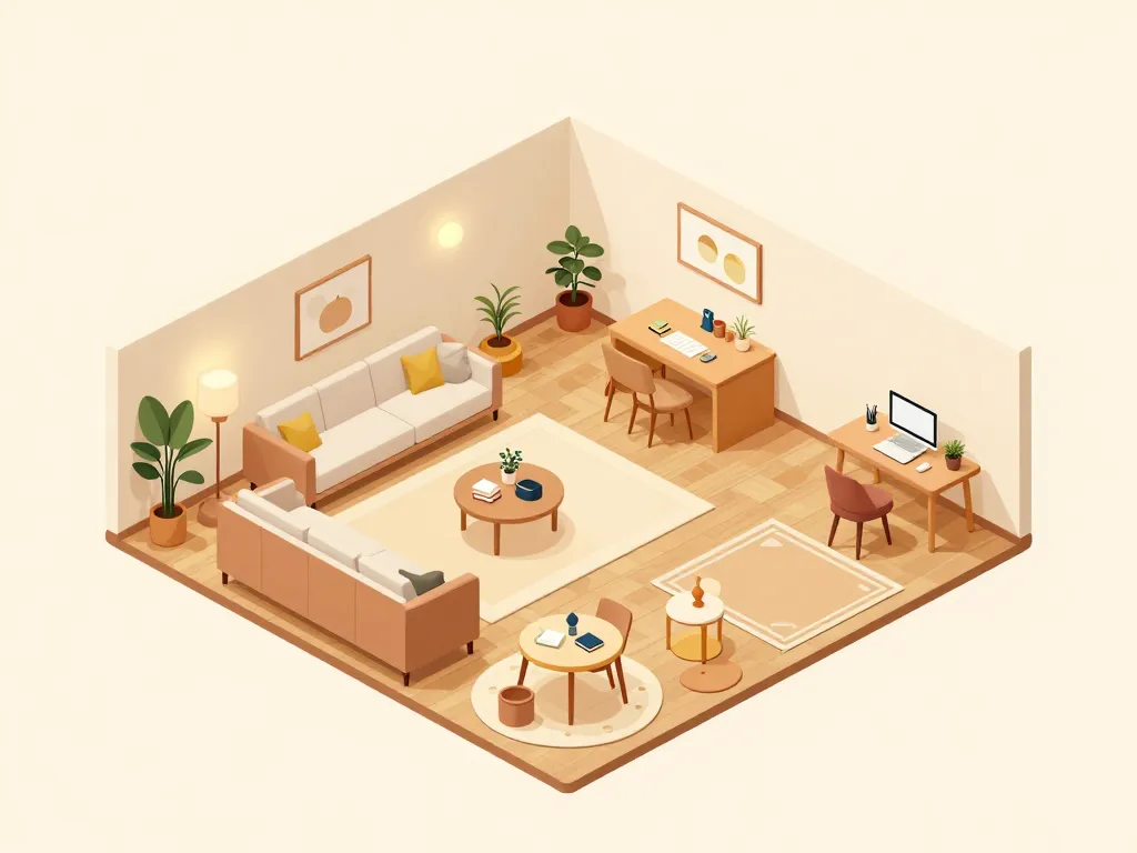 Schéma zones structurées dans un grand salons moderne