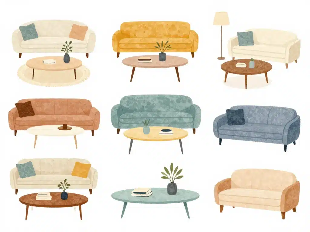 Disposition table de salon basse design et canapé