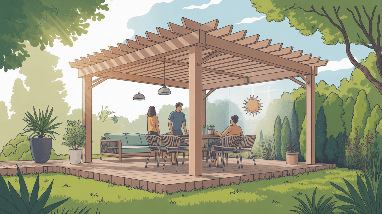 illustration toit pergola bioclimatique jardin moderne