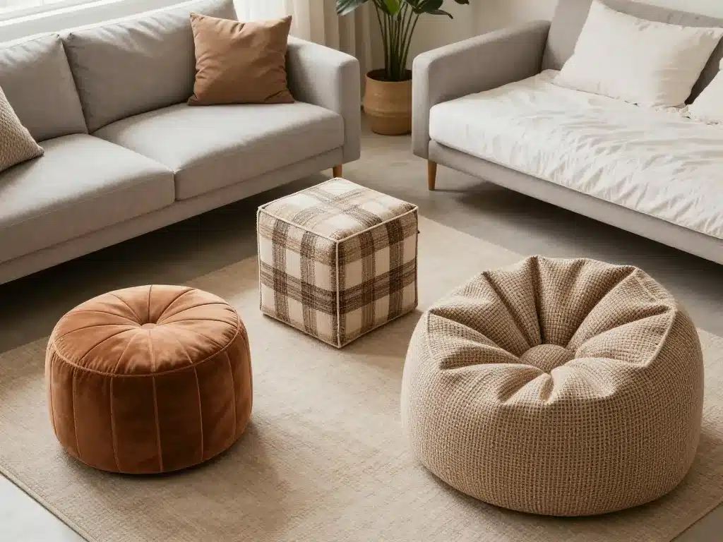 un pouffe de différentes tailles et styles dans un salon moderne