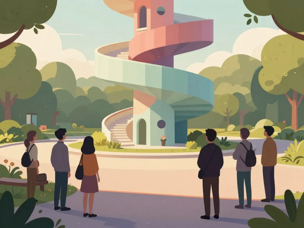 visiteurs près de la waldspirale darmstadt