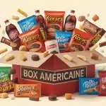 Illustration box américaine avec snacks typiques USA