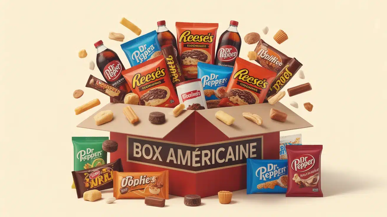 Illustration box américaine avec snacks typiques USA