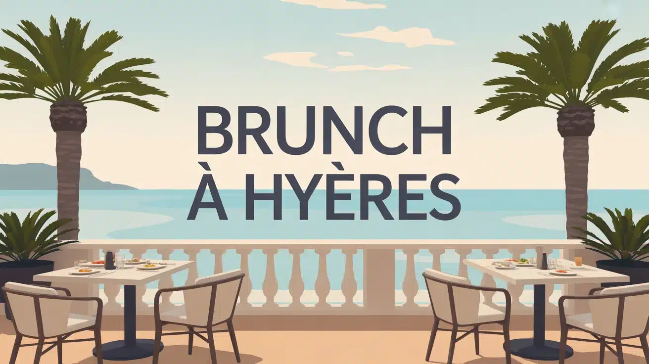 Illustration brunch à Hyères bord de mer avec palmiers