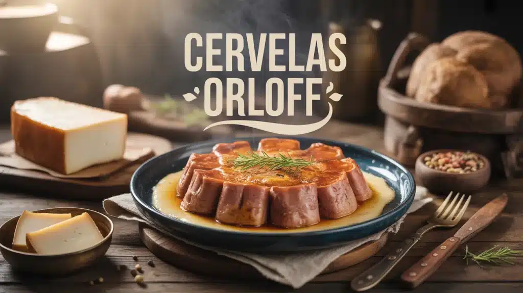 Plat de cervelas Orloff doré au four avec lard croustillant et fromage fondu