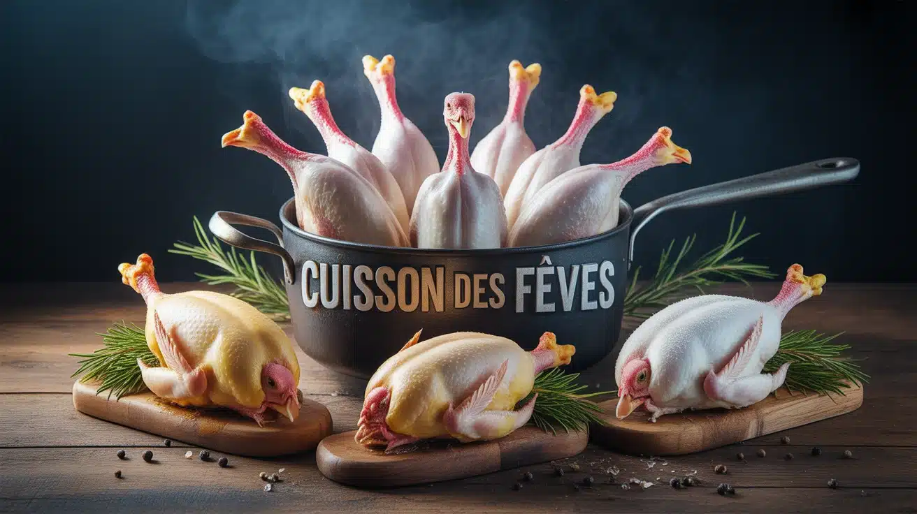 Illustration cuisson des fèves avec fèves fraîches sèches surgelées et casserole vapeur