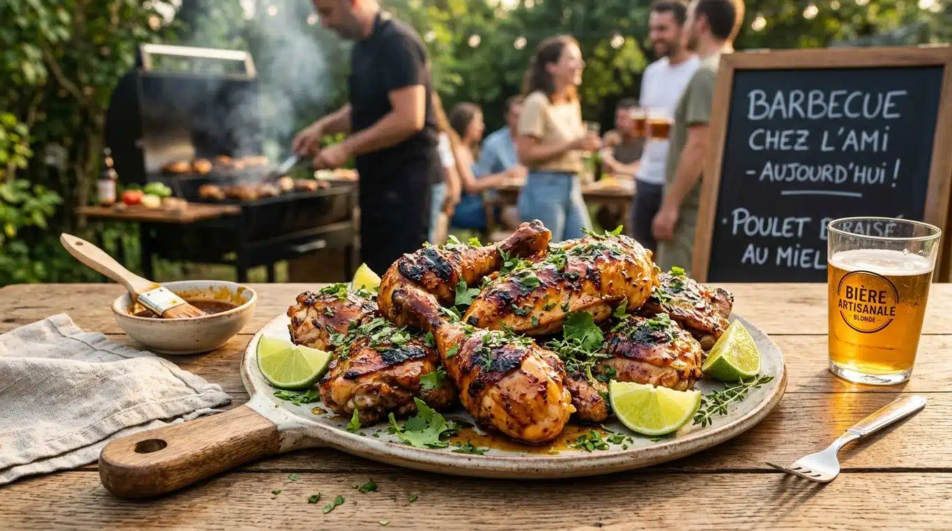 Poulet mariné au miel grillé au barbecue