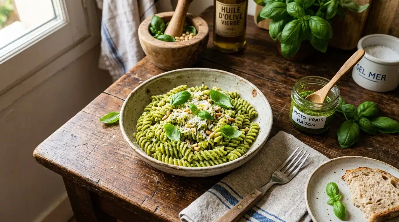 Bol de pesto frais au basilic