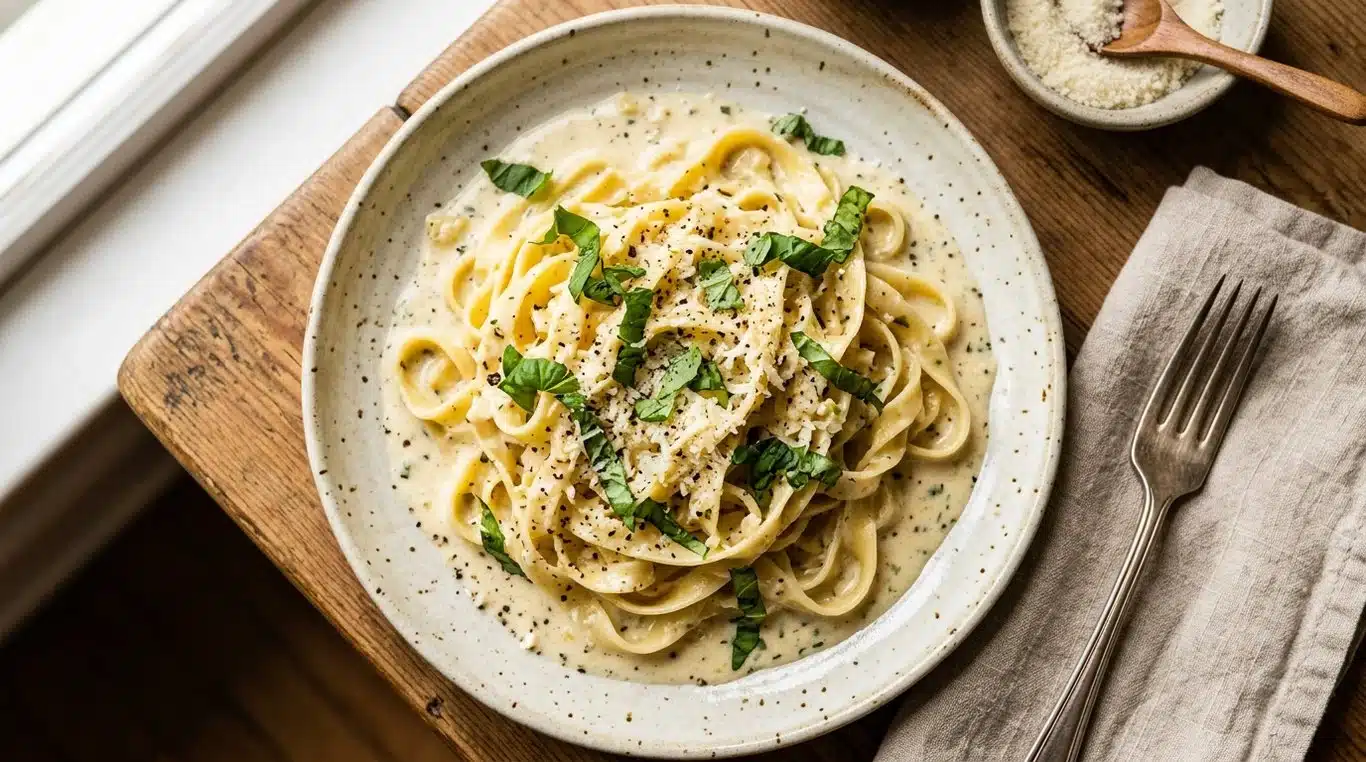 Tagliatelles à la crème de parmesan et ail