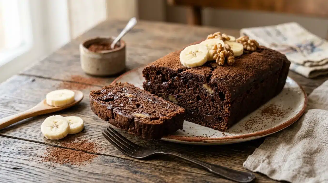 Gâteau au chocolat et à la banane sans beurre, moelleux et gourmand