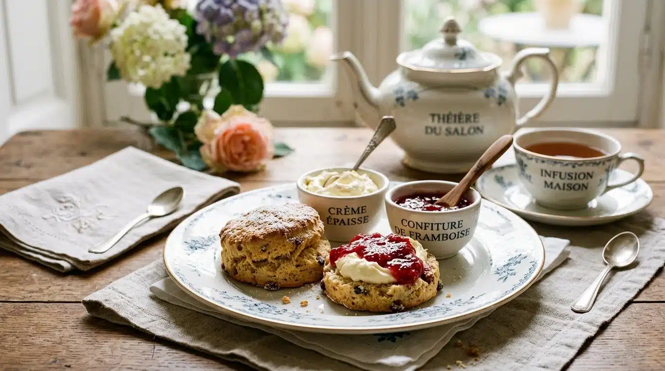 Scones signature du Shangri-La Paris servis avec crème et confiture